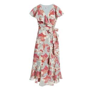 Chelsea28 Tie Belt Midi Dress Pink Ivory Sylvie Abstract Size XXS